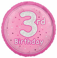 Unique Foil Balloon Pink Glitz Age 3 18"