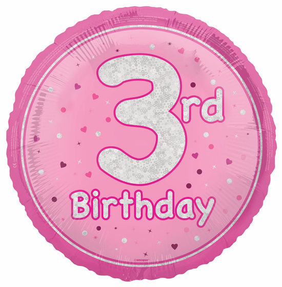 Unique Foil Balloon Pink Glitz Age 3 18"