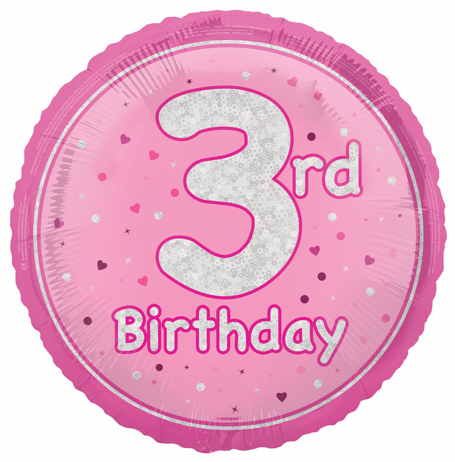 Unique Foil Balloon Pink Glitz Age 3 18"
