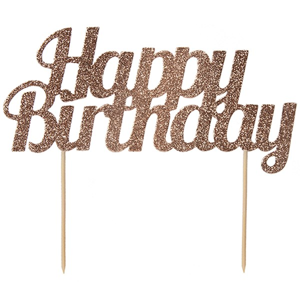 Glitter Rose Gold Happy Birthday 7" Cake Topper