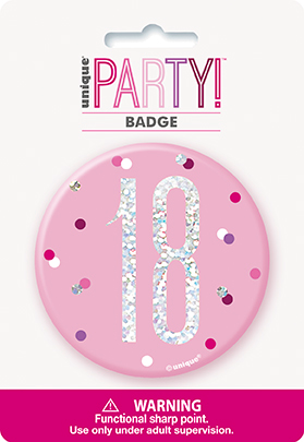Unique Badge Pink Glitz Age 18 3