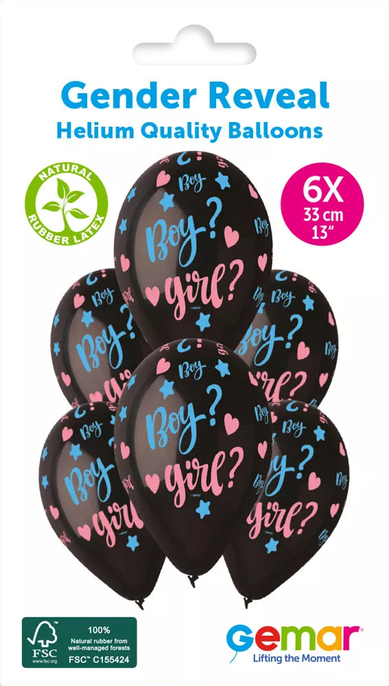 Set of six Gemar Boy or Girl 13-inch printed latex balloons featuring colorful designs for celebration decoration.