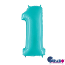 Pastel blue Grabo foil balloon shaped as the number 1, 26 inches tall, with shiny metallic finish and smooth surface.
