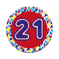 Six small Tiger Feet birthday badges with the number 21, perfect for celebrating 21st birthdays.