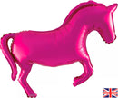 Oaktree Horse Metallic Pink 35-inch foil balloon featuring a shiny horse design for celebrations and parties.