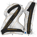 Grabo Foil Balloon Black & Gold Marble Age 21 36"