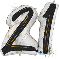 Grabo Foil Balloon Black & Gold Marble Age 21 36"