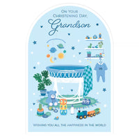 Prelude Christening Grandson Cards, 6-pack of elegant greeting cards featuring religious design for grandson's christening celebration.