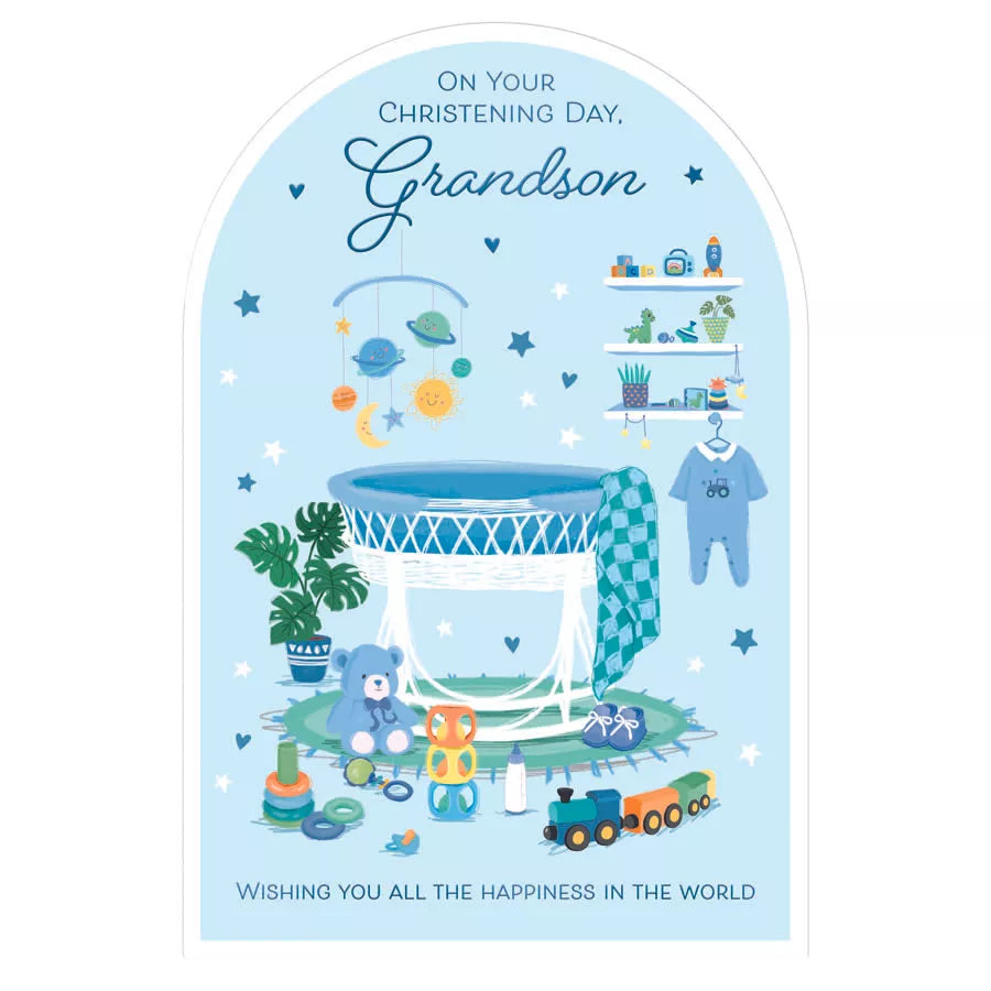 Prelude Christening Grandson Cards, 6-pack of elegant greeting cards featuring religious design for grandson's christening celebration.