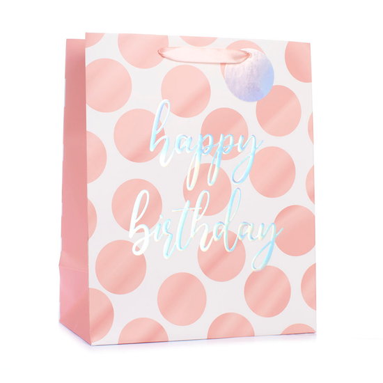 Gift Bag Birthday Pink Spots Extra Large 6pk