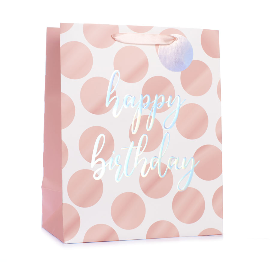 Gift Bag Birthday Pink Spots Extra Large 6pk
