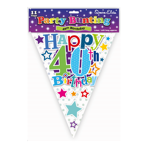 Happy 40th Birthday Flag Bunting 12ft