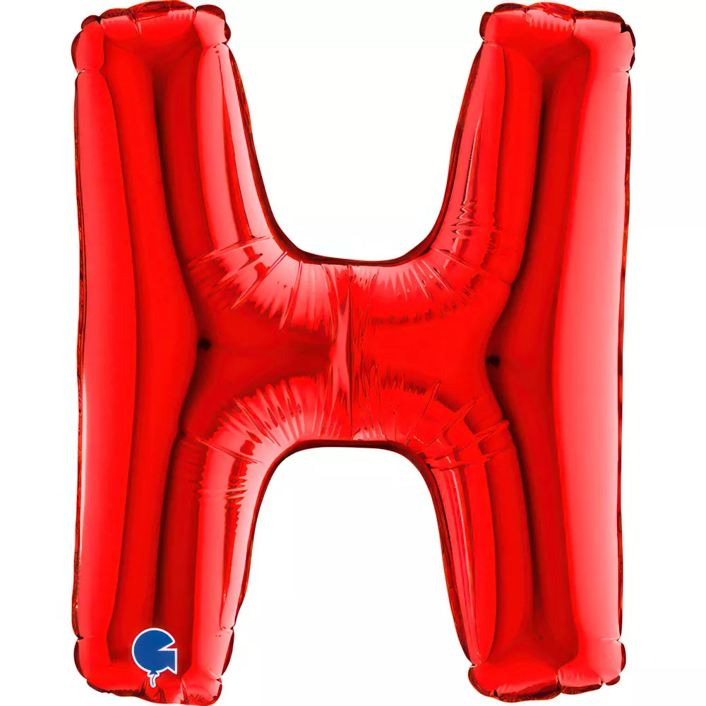 Red 14-inch Grabo foil letter H balloon with shiny, metallic surface, perfect for celebrations and festive decorations.