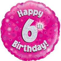 18" 6th Birthday Pink Holographic Foil Balloon