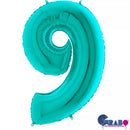 Grabo Tiffany 40-inch foil number 9 balloon, shiny metallic balloon with bold numeral design for celebrations and events.