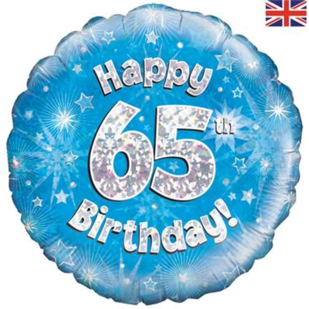 18" 65th Birthday Blue Holographic Foil Balloon