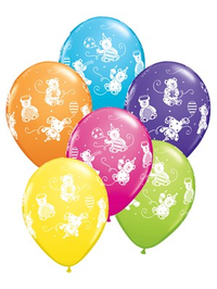 Assorted 11-inch Qualatex latex party bears printed balloons, 25-pack for celebration decorations