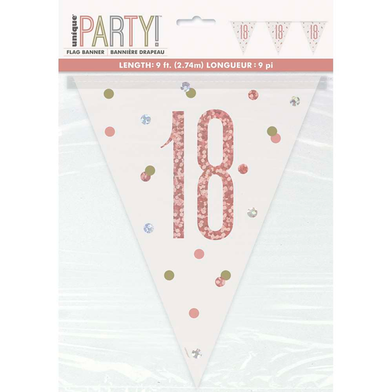 Unique Flag Banner Rose Gold Glitz Age 18 9ft