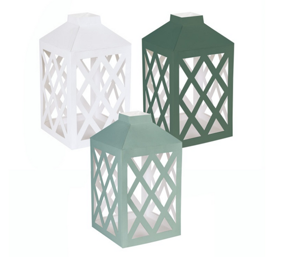 Unique Green & White Paper Lanterns 3pk