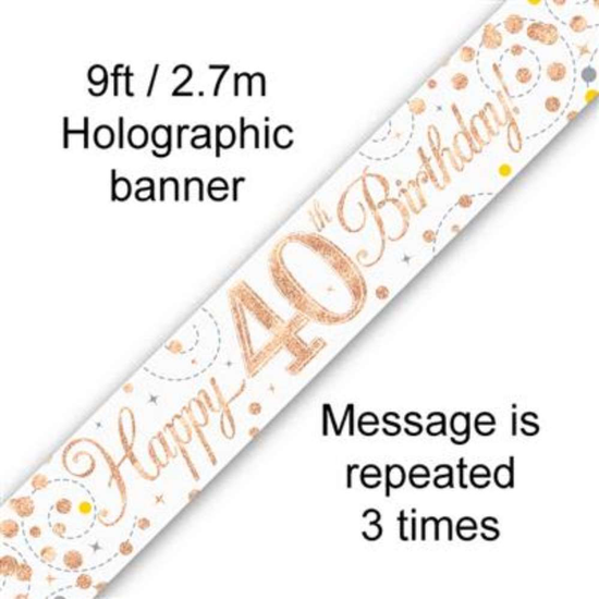 Oaktree Banner Sparkling Fizz Age 40 Rose Gold 9ft