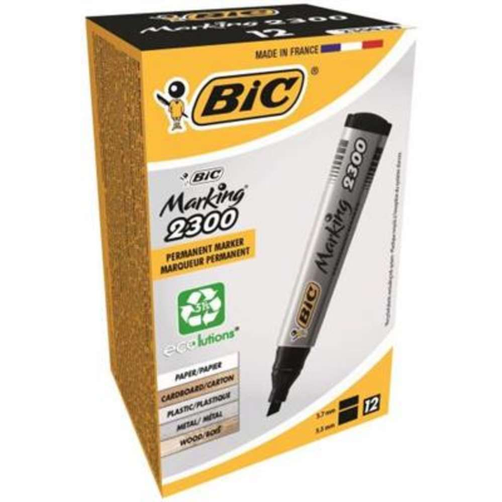 Bic 12 Pack Permanent Marker Eco 2300 Chisel Black