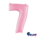 Grabo pastel pink foil balloon shaped as the number 7, 26 inches tall, suitable for celebration decorations.