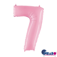 Grabo pastel pink foil balloon shaped as the number 7, 26 inches tall, suitable for celebration decorations.