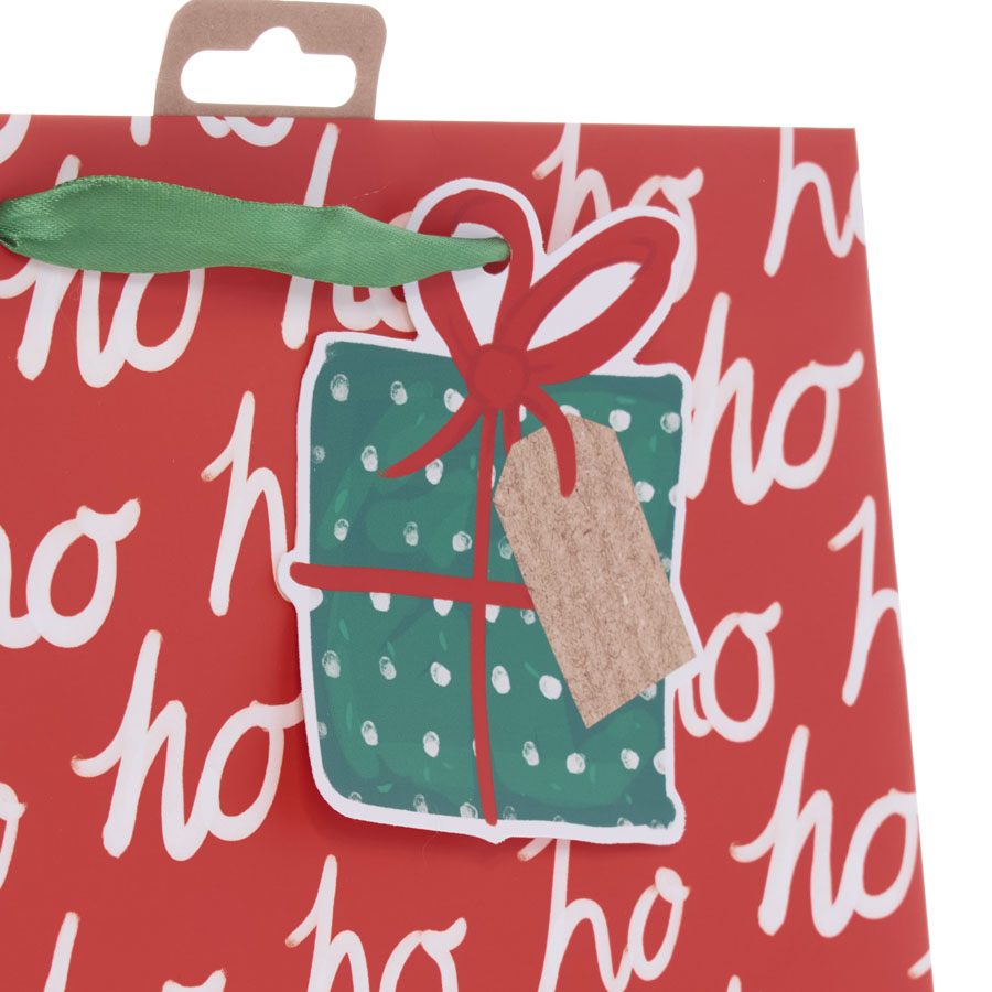 Gift Bag Ho Ho Ho Red Large Portrait 12pk