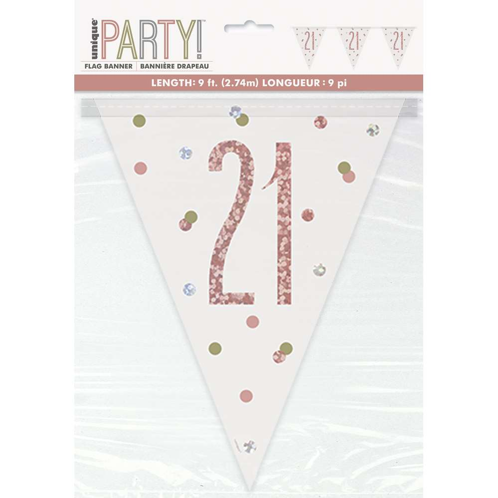 Unique Flag Banner Rose Gold Glitz Age 21 9ft