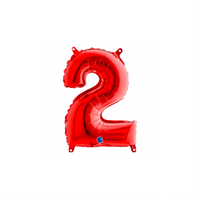 Red Grabo foil balloon shaped as the number 2, 14 inches tall, with shiny metallic surface and clear number design.