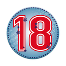 Six small Tiger Feet birthday badges with the number 18, featuring colorful designs for celebrating 18th birthdays.