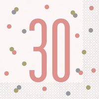 Rose Gold Glitz 30th Birthday Napkins 16pk