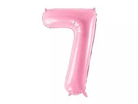 PartyDeco pink foil balloon in the shape of the number 7, 34 inches tall, shiny and festive for celebrations.