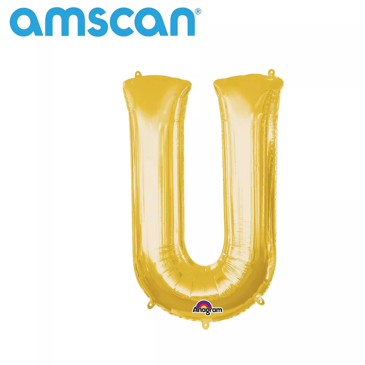 Gold Anagram foil balloon in the shape of the letter U, 16-inch size, perfect for celebrations and party decorations.