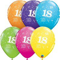 Assorted 11-inch Qualatex printed latex balloons with tropical designs, 25-pack for birthday and celebration decorations.