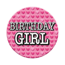 Six small birthday-themed badges from Tiger Feet, featuring open designs with colorful, festive graphics for celebration.