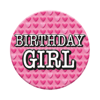Six small birthday-themed badges from Tiger Feet, featuring open designs with colorful, festive graphics for celebration.