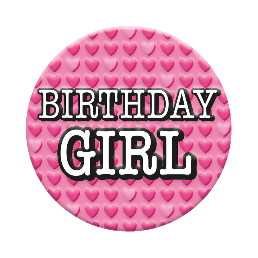 Six small birthday-themed badges from Tiger Feet, featuring open designs with colorful, festive graphics for celebration.