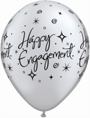 25 Latex Balloons 11" Engagement Black & Silver