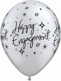 25 Latex Balloons 11" Engagement Black & Silver