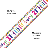 Unique Banner Bright Confetti Age 21 9ft