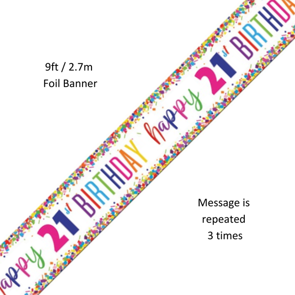 Unique Banner Bright Confetti Age 21 9ft