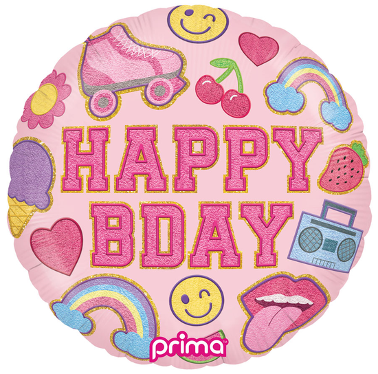 Foil Balloon 18" Round Birthday Girl Patches