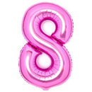 Pink 34-inch Anagram foil balloon shaped as the number 8, perfect for celebrations and parties.