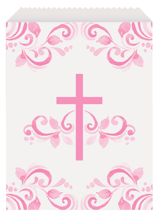 Unique 8 Pack Treat Bags Holy Cross Pink