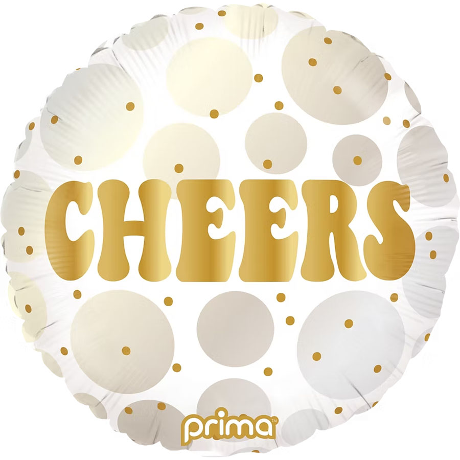 Prima Foil Balloon Cheers Gold Dots 18