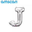 Silver 16-inch Anagram foil balloon in the shape of the letter J, perfect for celebrations and party decorations.