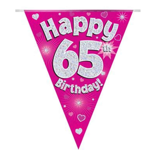 Bunting 11 Flags Pink Holographic Birthday Age 65
