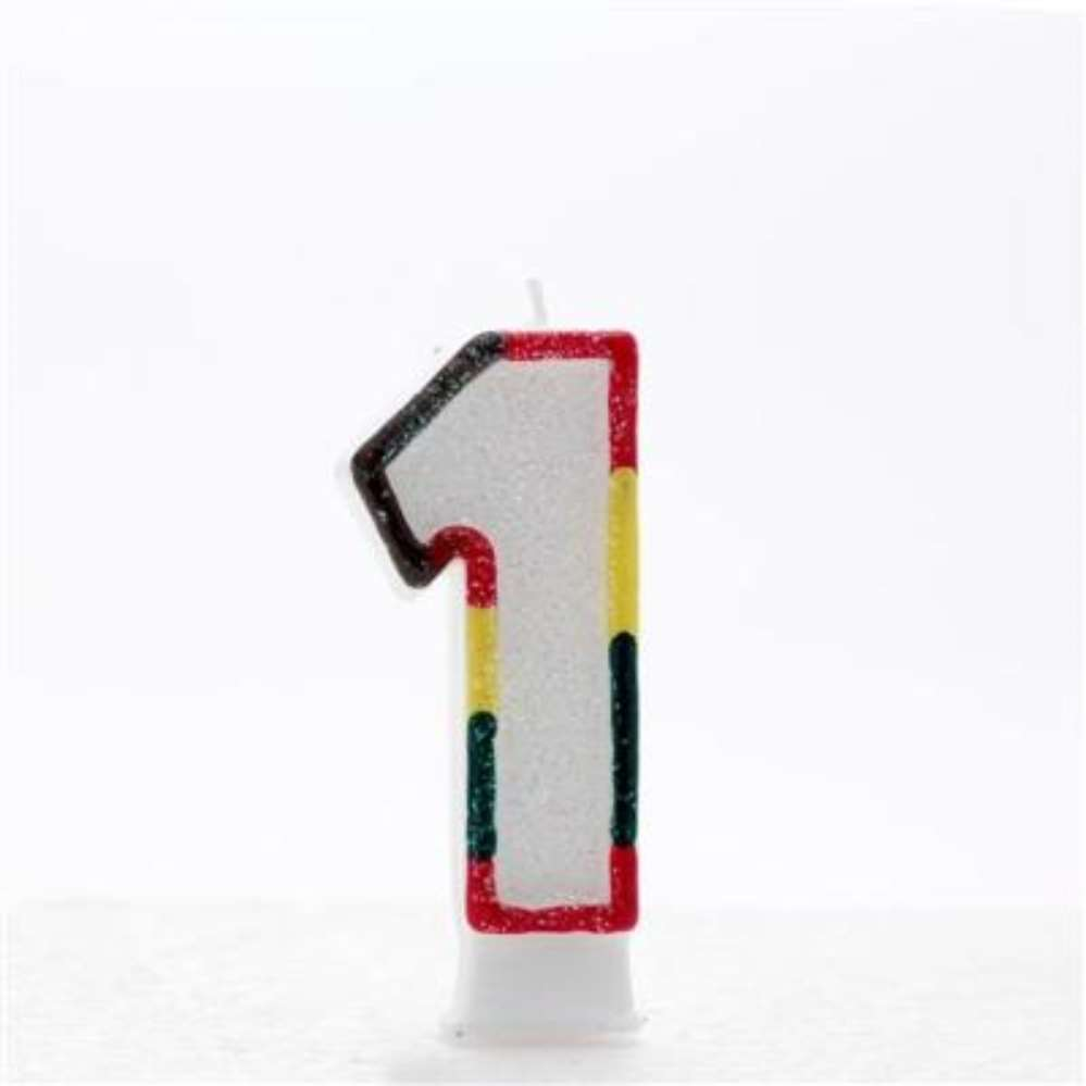 APAC 6-pack rainbow number 1 party candles, colorful and shaped for celebration, suitable for birthday cakes and special occasions.