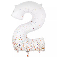 Oaktree Foil Balloon Fizz Rose Gold Number 2, 34-inch shiny foil balloon for celebrations, featuring a metallic rose gold finish.